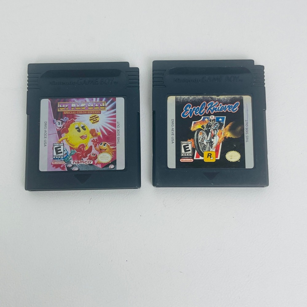Nintendo Game Boy Color Game Lot Ms Pac-Man Evel Knievel Black Cartridge GBC